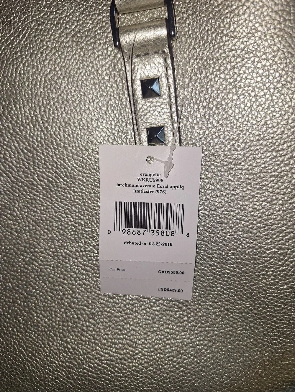 Kate Spade Light Metallic Silver Larchmont Ave Floral Evangelie Satchel NWT
